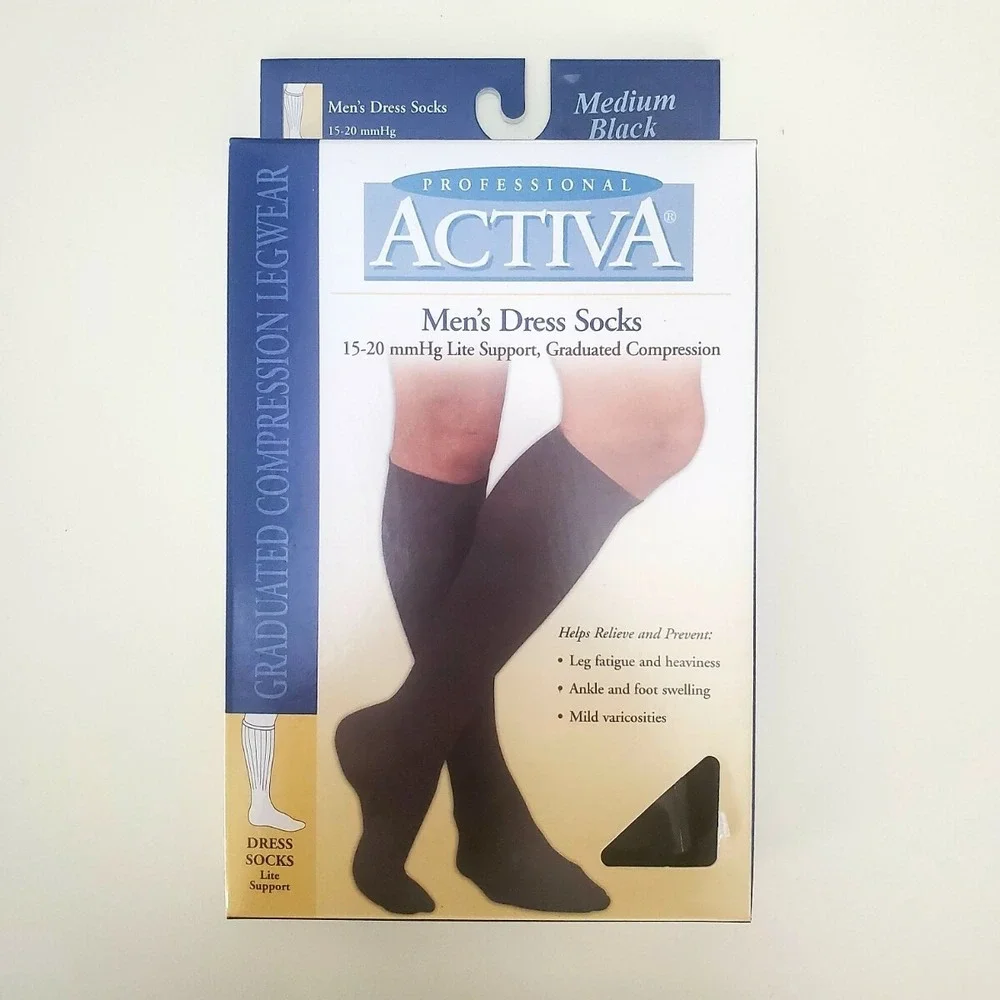Activa 15-20 mmHg Light Support Compression Dress Socks Color Black /Size Medium